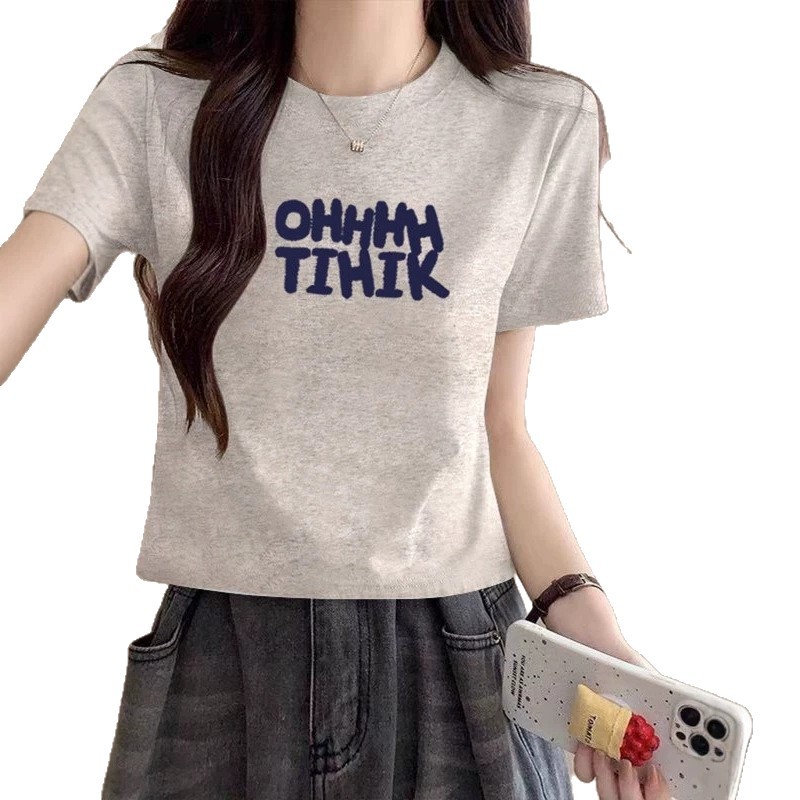 女装/衣服/t恤女宽松韩版/T恤/女韩版短袖白底实物图