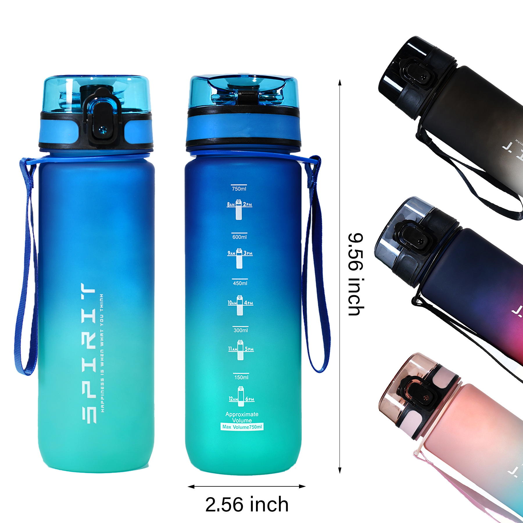 Large Capacity Frosted Progressive Color Plastic Water Bottle High Appearance Level Kettle Outdoor Sports Fitness Water Bottle Straight Drink Cup Cross-Border details Picture