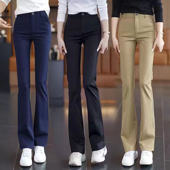 Slightly flared women's dress pants with a sense of drape, petite 2024 summer thin women's pants, khaki slimming pants, black flared pants