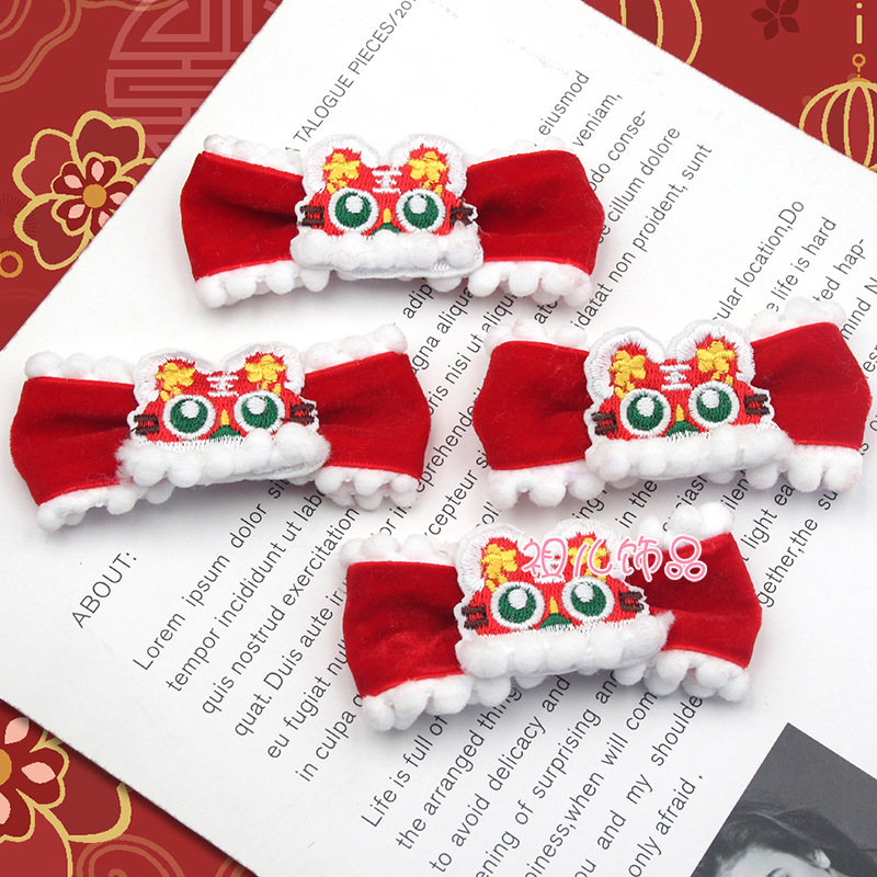 虎年吉祥醒狮拜年春节喜庆红色婴儿发带宝宝新年头花唐装头饰配件本命年网红头饰配件