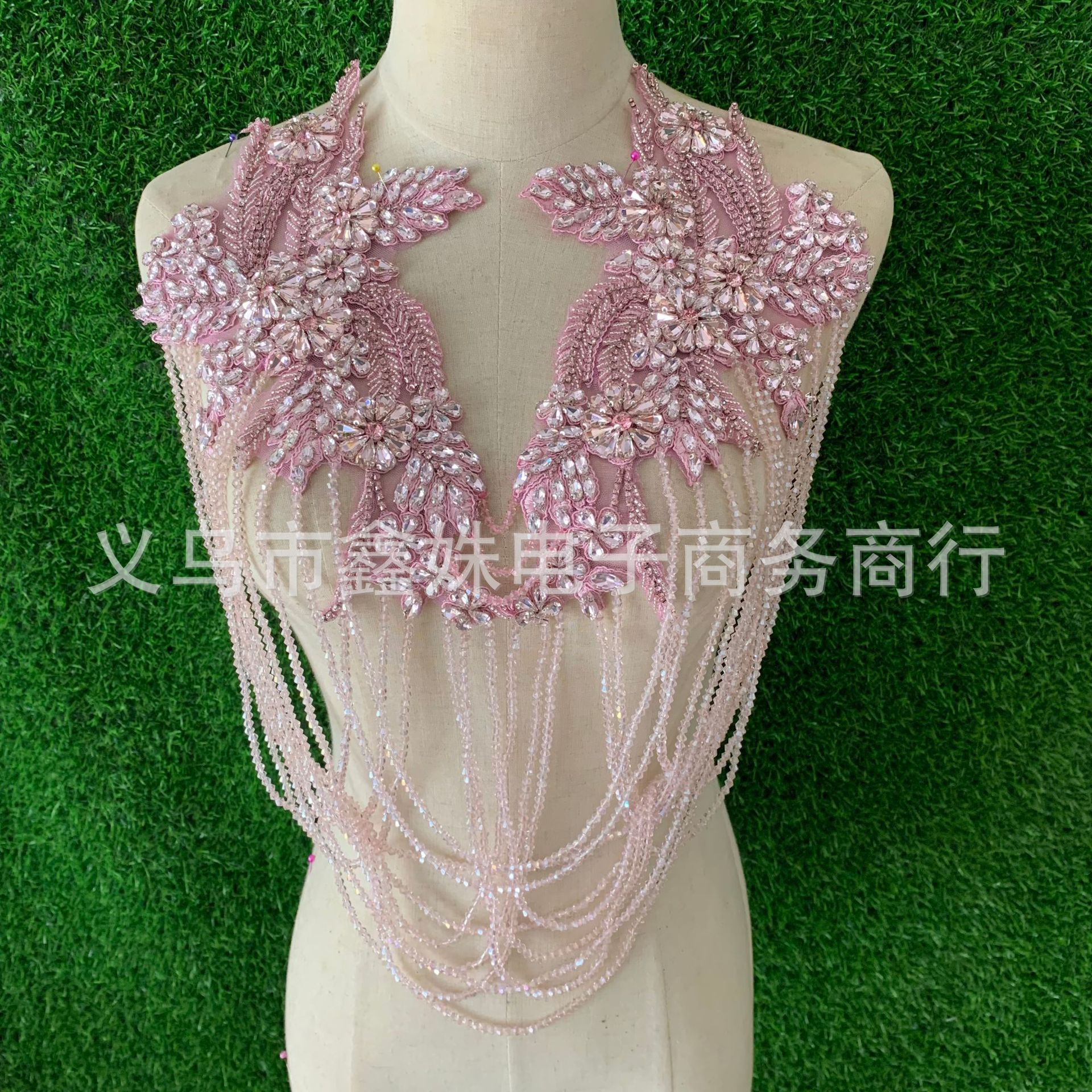 手工串珠流苏肩饰 婚纱礼服手工银色蕾丝贴花