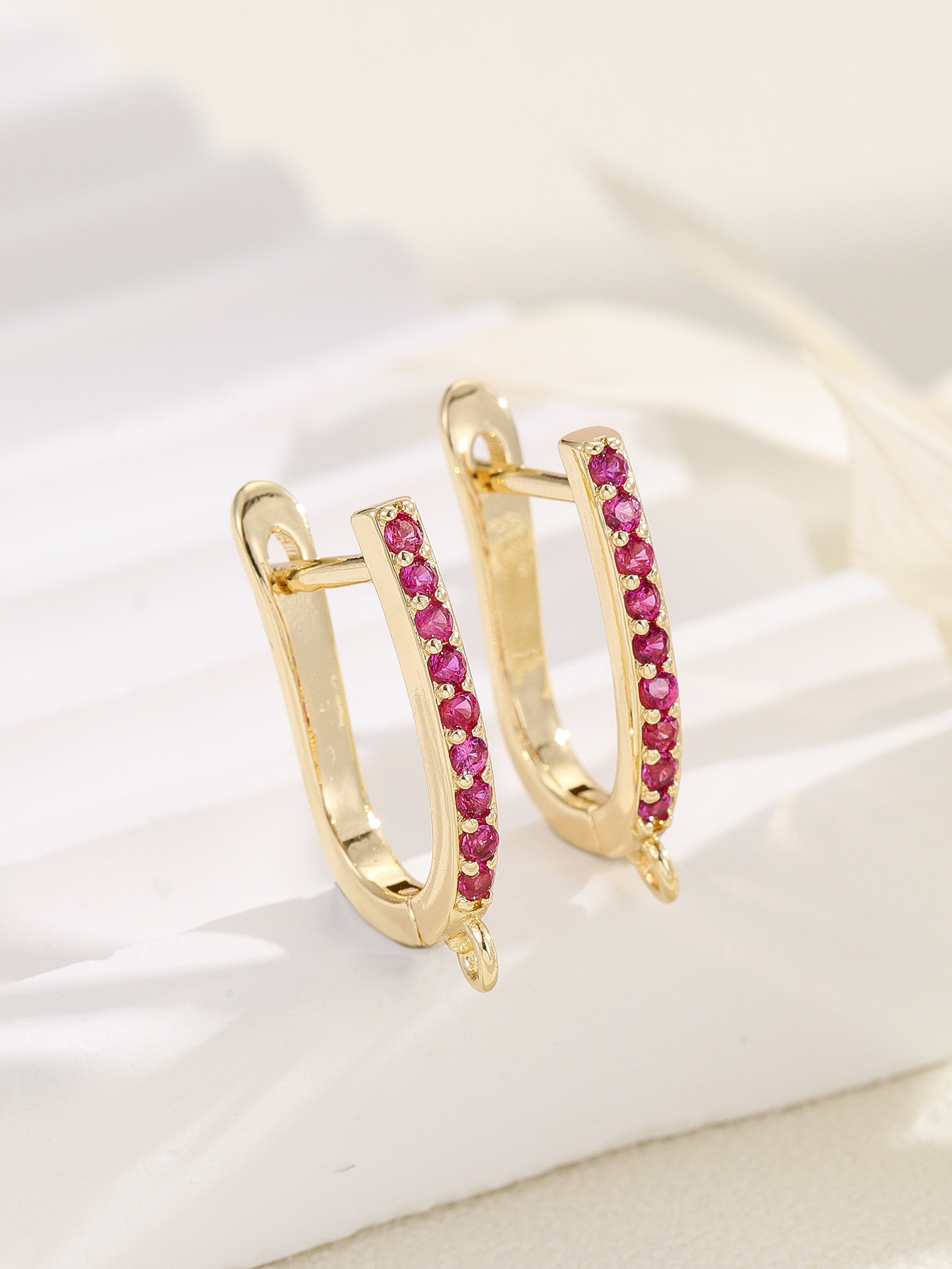 Amazon's popular and fashionable colored zircon ear buckles with micro-inlaid geometric ear rings, cross-border style, simple and individual earrings Specification image