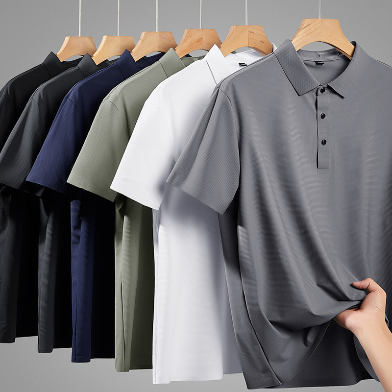 Men's summer brand high-end ice silk traceless casual quick-drying cool POLO shirt business half-sleeved