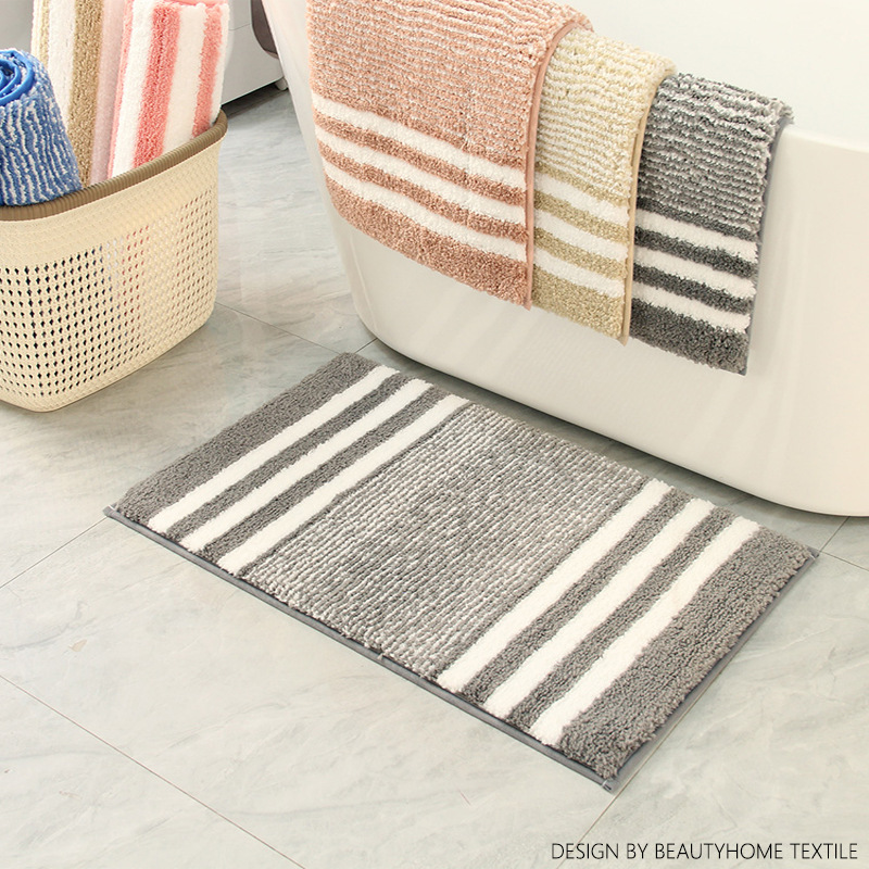 Cross-Border Thick And Fine Striped Fluffy Floor Mat Tpr Non-Slip Mat Indoor Bathroom Floor Mat Kitchen Door Mat Bed Rug