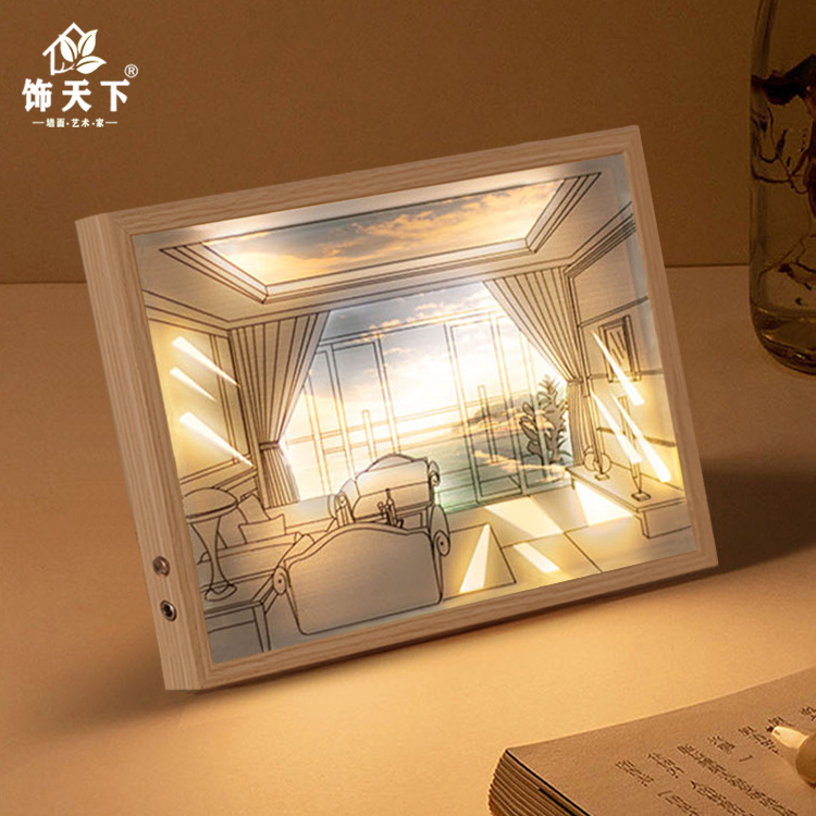 diy light painting outer frame, photo frame, wooden decorative items, hollow detachable picture frame, creative three-dimensional frame, factory stock wholesale