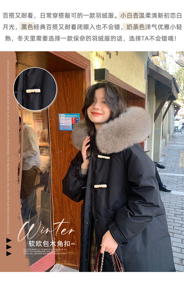 A mid-length down jacket for women in 2025 winter, featuring a fashionable fur collar and a Korean-style design. It is thickened, loose and warm pic 5