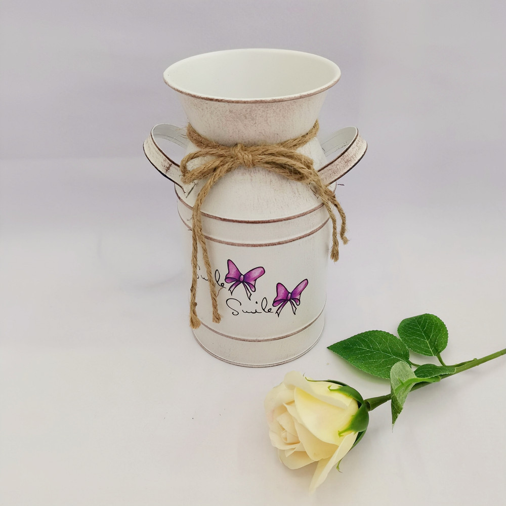 做旧复古白色随机图案/园艺插花花瓶/金属工艺插花装饰摆件细节图