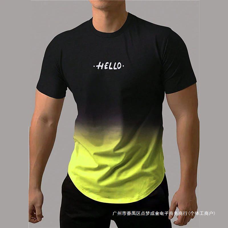 Gradient color fitness T-shirt 2024 Men's short-sleeved sports 3d printed outdoor T-shirt Loose plus-size breathable top Application Scenario