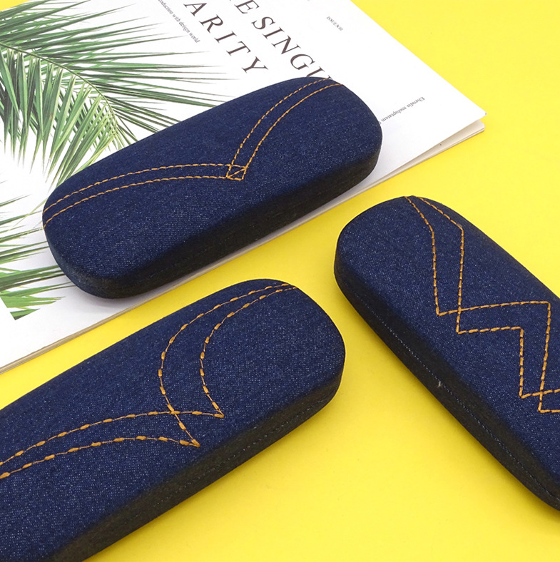  简约弹簧开合眼镜盒 牛仔布眼镜盒 眼镜盒可印制logo