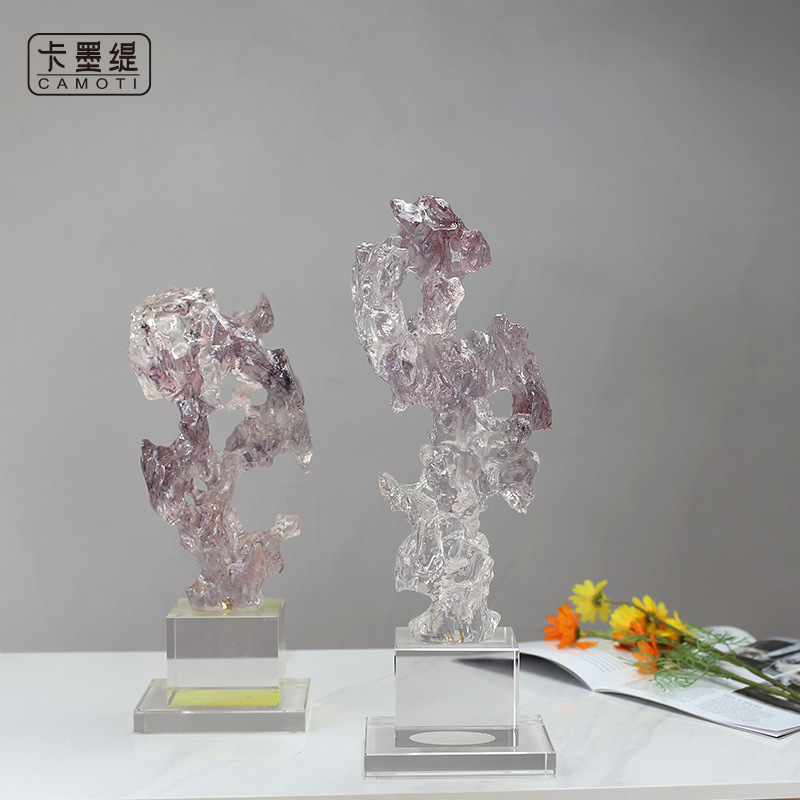 新中式创意透明树脂雕塑玄关电视柜书房摆件抽象仿水晶艺术摆台详情图1