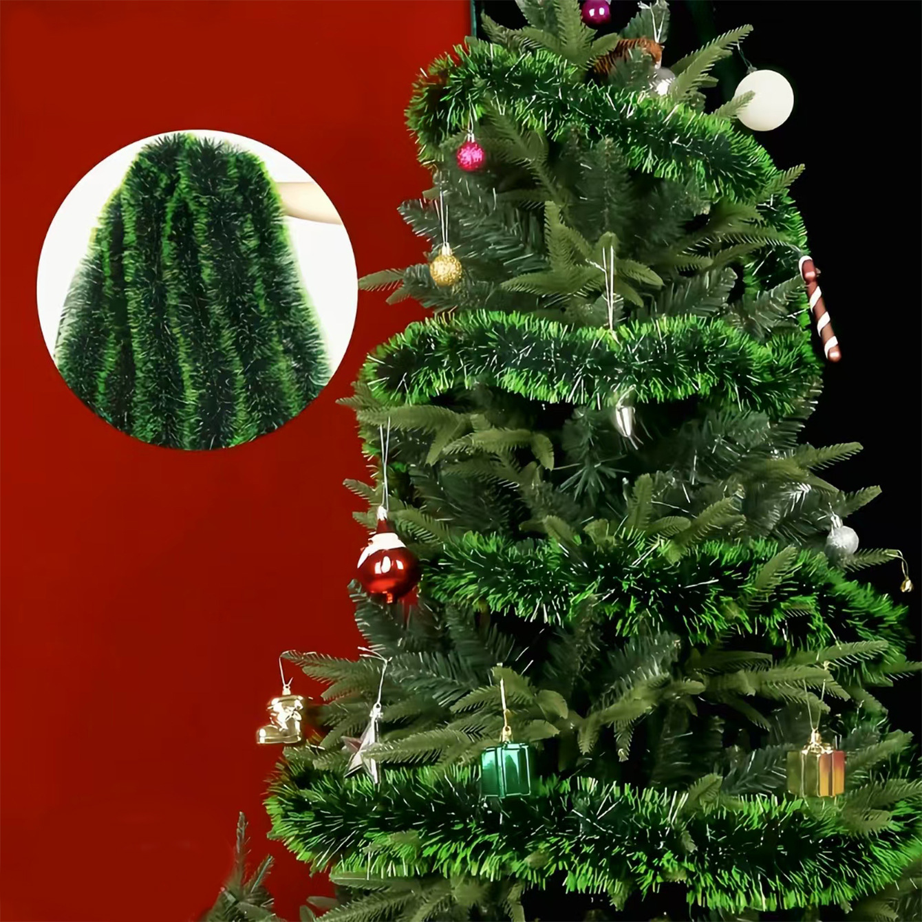 Cross-border bestseller: 2-meter encrypted dark green with white edges, green edges, Christmas decorative snowflake wool strips, scene arrangement, colorful strips details Picture