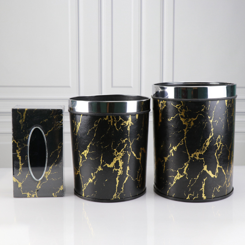 Household Plastic Trash Can Hotel Lobby Without Cover Kitchen Living Room Peel Trash Can + Tissue Box Set details Picture