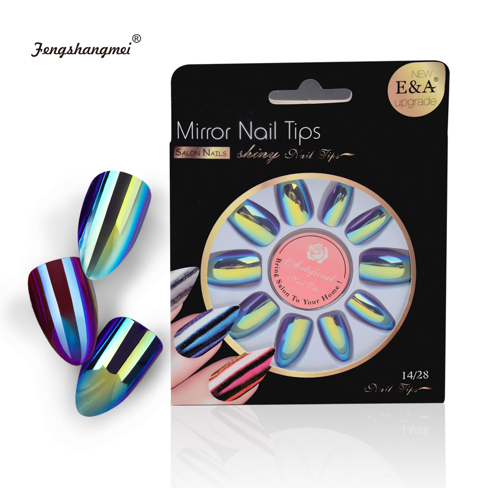 54# Iridescent Nail Pads, Metallic texture nail stickers, mirror-like bright nails, fake nails, finished pointed-tip wearable nail pads, exclusively for export