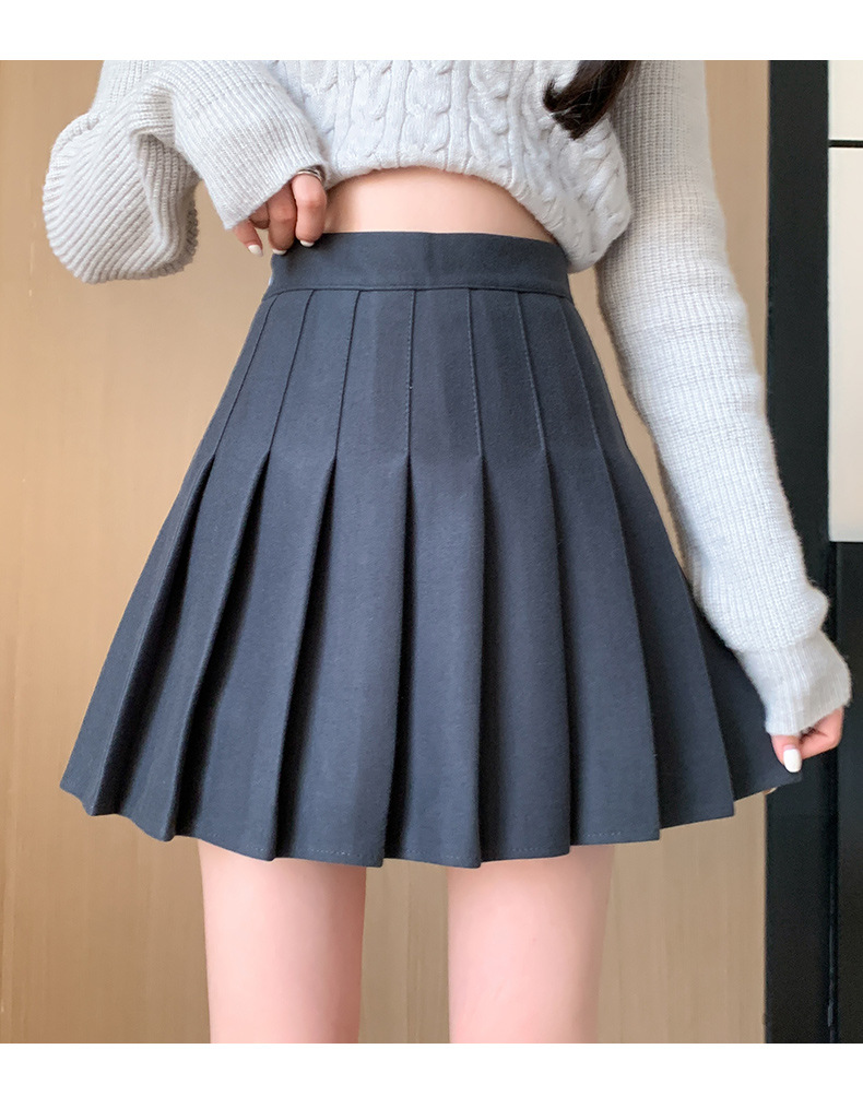 New pleated skirt for women in autumn and winter, thickened woolen short skirt, high-waisted Korean A-line slimming, large-sized skirt pic 40