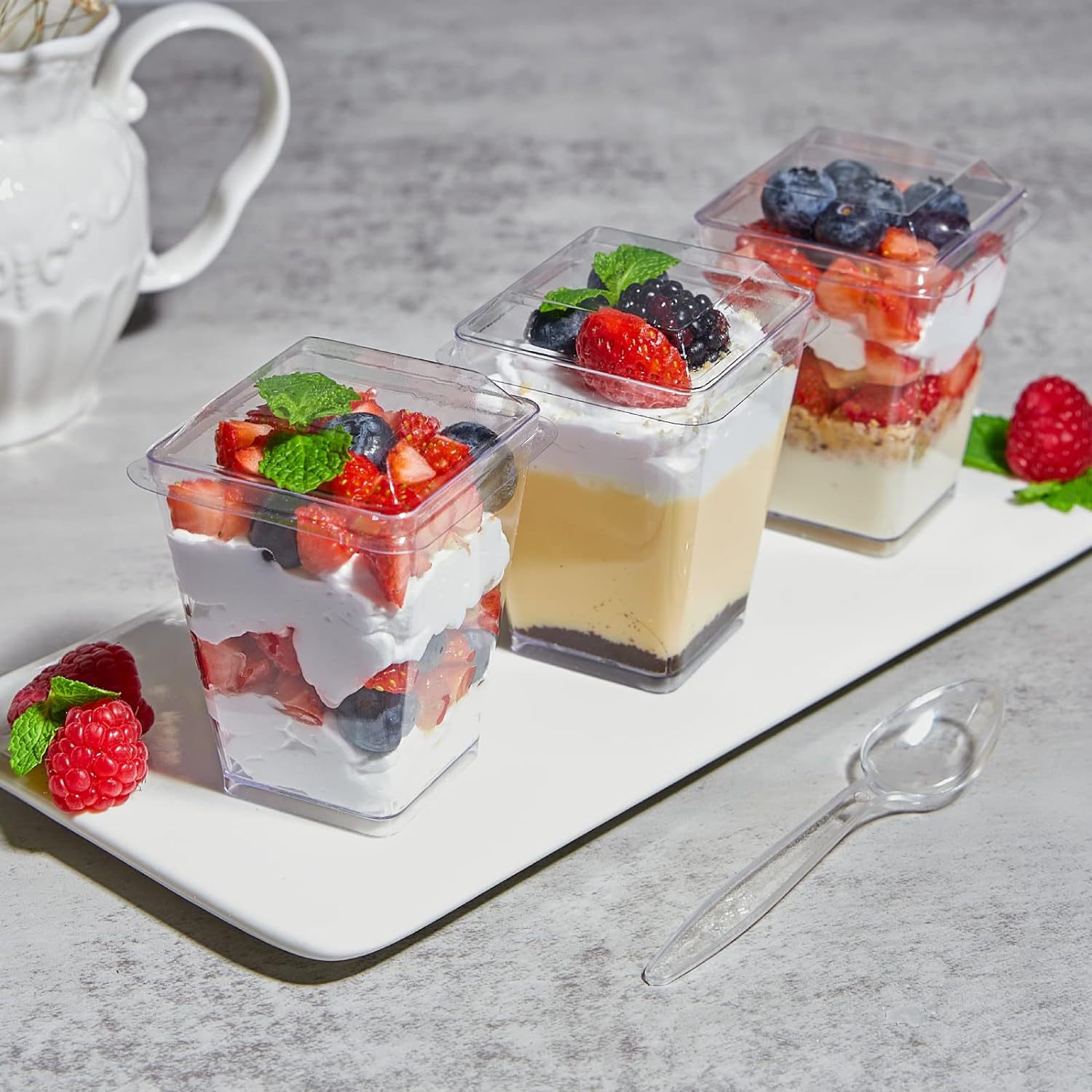 Cross-border mousse cup 5oz square dessert cup 150ml disposable transparent trapezoidal cup Hard plastic pudding cup with lid Specification image