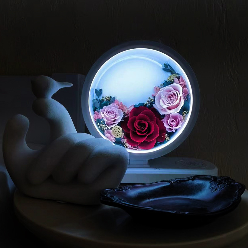 Valentine's Day Gift Rose Lamp Gift Box Dried Flower Decoration For Girlfriend Wedding Gift Glass Cover Eternal Flower Specification drawing