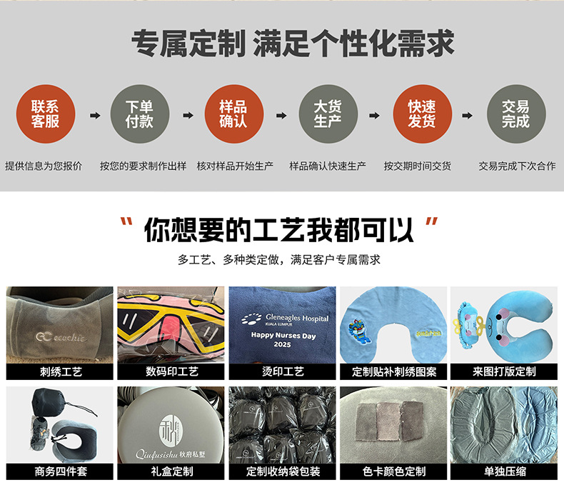 批发u型枕记忆棉u型护颈枕logo收纳旅行便携跨境颈枕护脖枕u形枕详情4