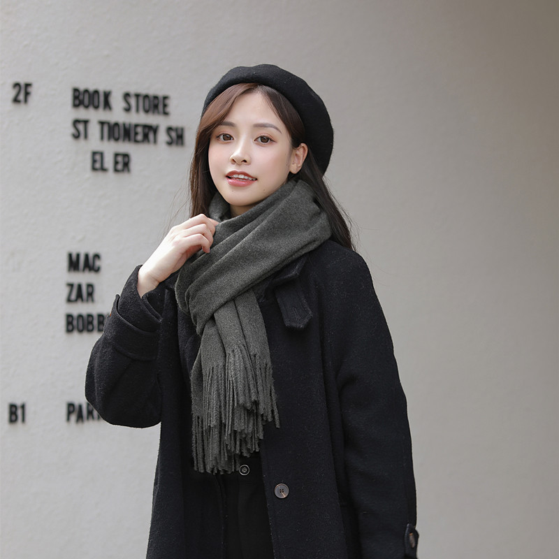 Imitation Cashmere Scarf Women's Autumn And Winter Solid Color Scarf All Korean Women's Shawl Senior Sense White Scarf Wholesale Specification drawing