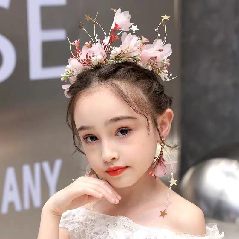 Crown Headband Tiara Princess Senmisen Tie Pink Flower Hair Tiara Stars Tiara Birthday Host Tiara Item Picture