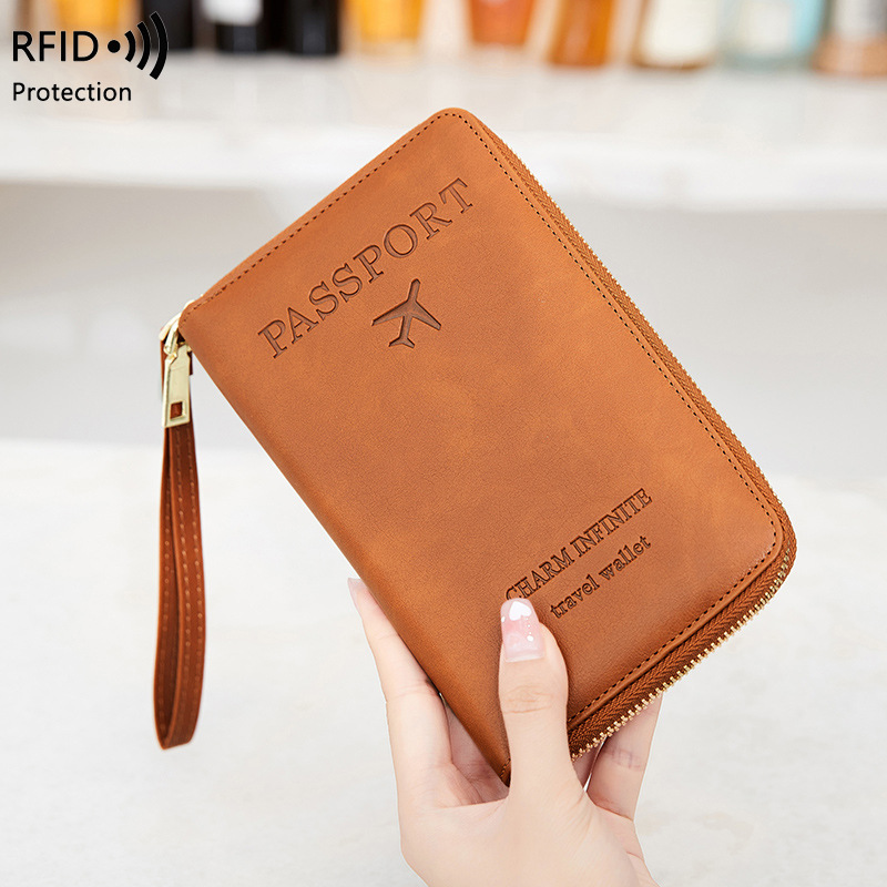Cross-Border 2023 New Rfid Long Passport Holder Ticket Storage Document Bag Multi-Functional Travel Zipper Passport Bag details Picture