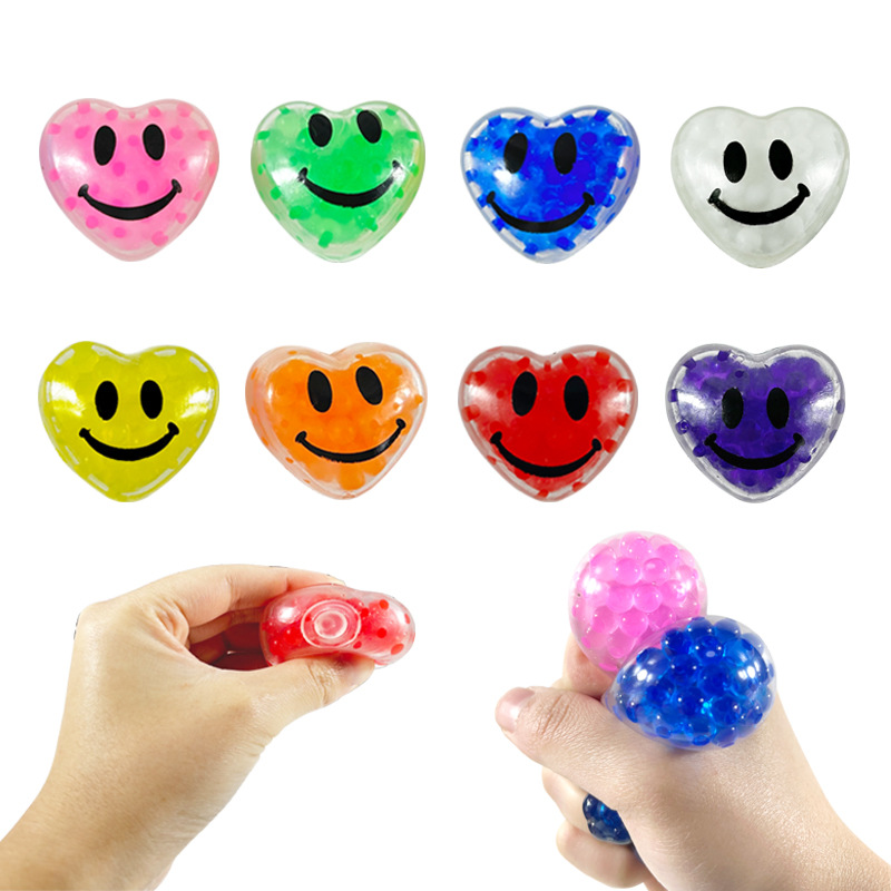 跨境新品情人节桃心笑脸TPR泡大珠减压玩具爱心团子捏捏乐神器