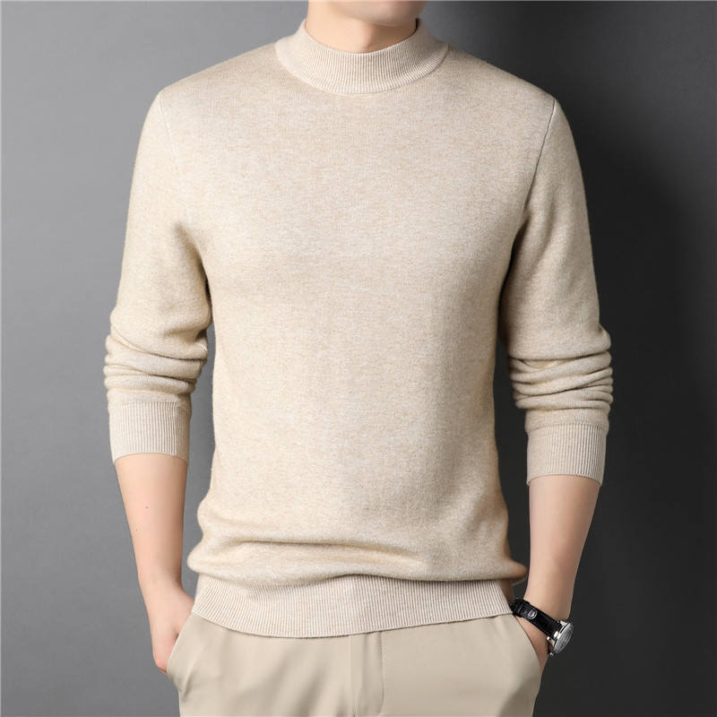 New men's winter solid color semi-high neck imitation cashmere men's knitted sweater, slimming youth base sweater men's wear