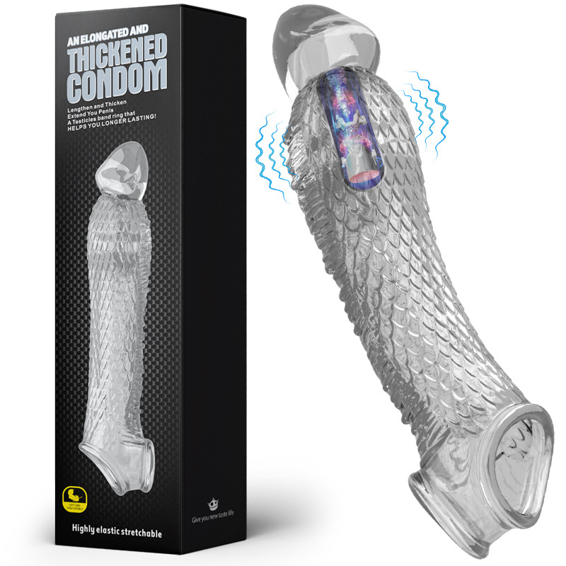 New cross-border extended and thickened vibration sleeve crystal Wolf tooth adult sex toys for men details Picture