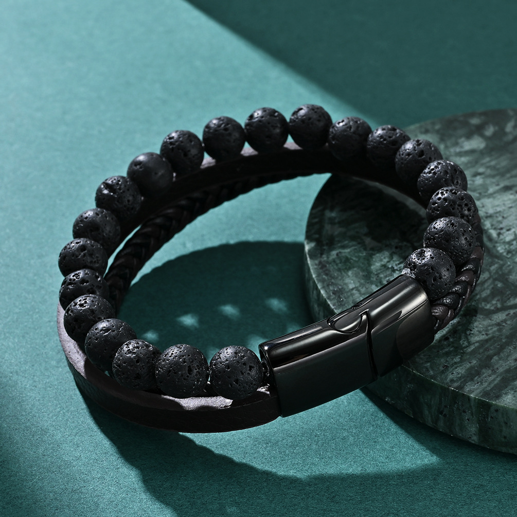 Europe And The United States Hot Titanium Steel Men's Multi-Layer Volcanic Stone Woven Leather Bracelet Creative Tiger Eye Stone Personality Magnetic Buckle Bracelet Application Scenario