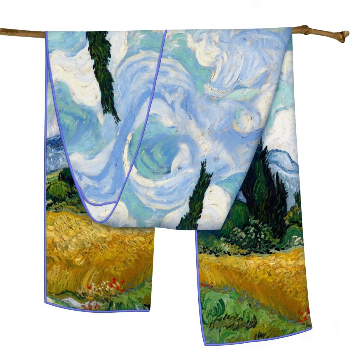 Van Gogh Oil Painting Hand-Rolled Twill Silk Small Scarf Warm Scarf Spring New Gift Mother Shawl Specification drawing