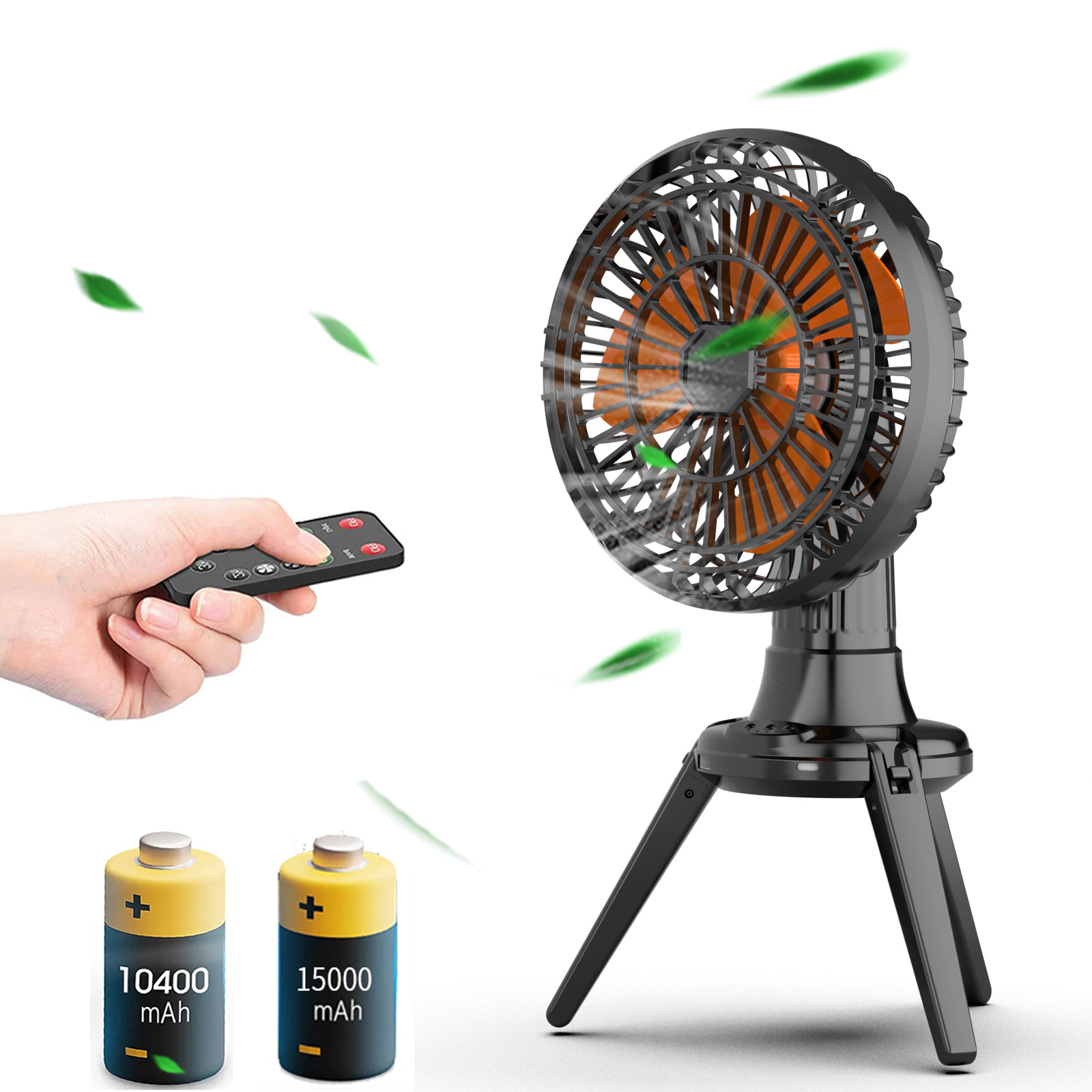 Cross-border exclusive camping tripod fan, remote control emergency camping fan with lighting, desktop fan full figure