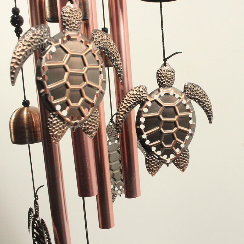 Electroplated Brass Metal Pipe Bells Wind Chimes Hanging Decoration Three-Dimensional Turtle Balcony Courtyard Retro Cross-Border Amazon details Picture
