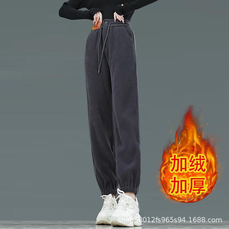 Lamb Fleece Loose Haren Women's Pants 2022 Autumn And Winter New Plus Fleece Slim High Waist Thickened Casual Leg Pants details Picture