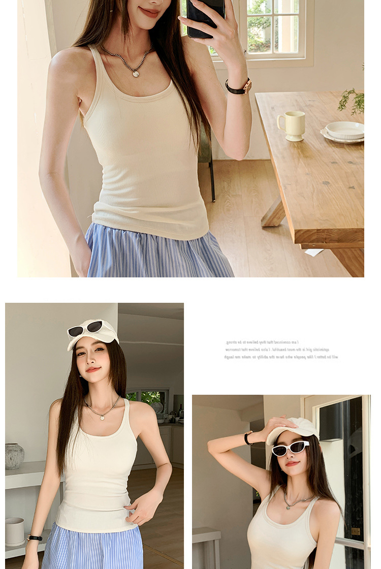 H136吊带背心女夏季辣妹美式性感修身显瘦无袖U领带胸垫内搭上衣详情21