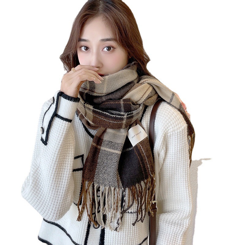 2022 New Scarf Female Autumn And Winter Korean Version Of All Plaid Thick Student Couple Scarf Male Imitation Cashmere Warm Item Picture