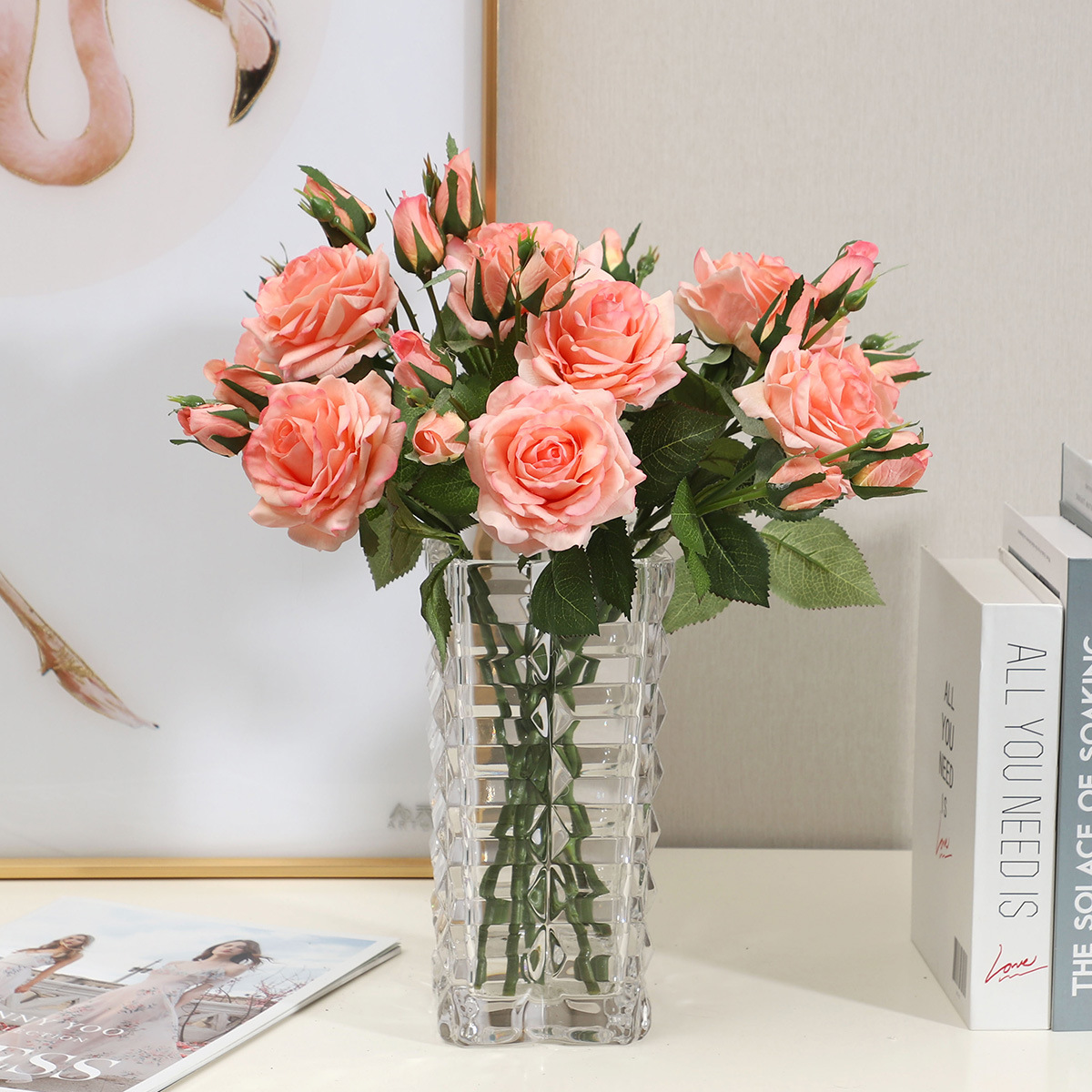 Lan Kwai Fong High-End Simulation Flower Rose Hand Sense Moisture Wedding Home Living Room Decoration Fake Flower Decoration Wholesale details Picture
