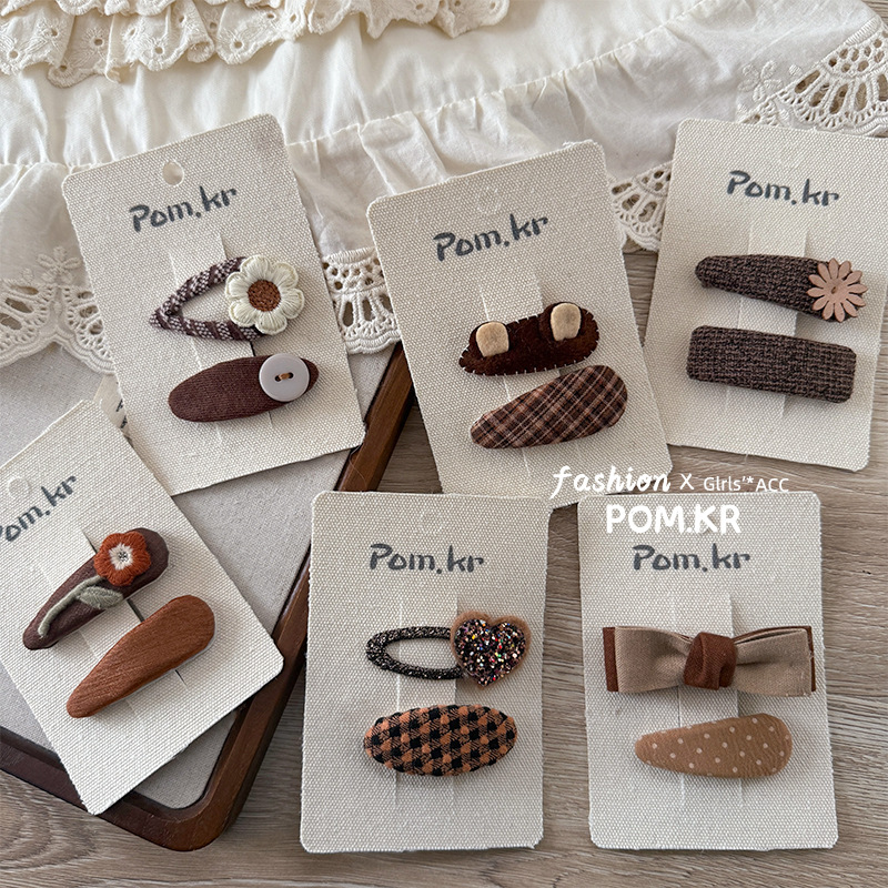 New brown flower bow for Spring 2025, cute forest-style girl side bangs with girl's broken hair clips
