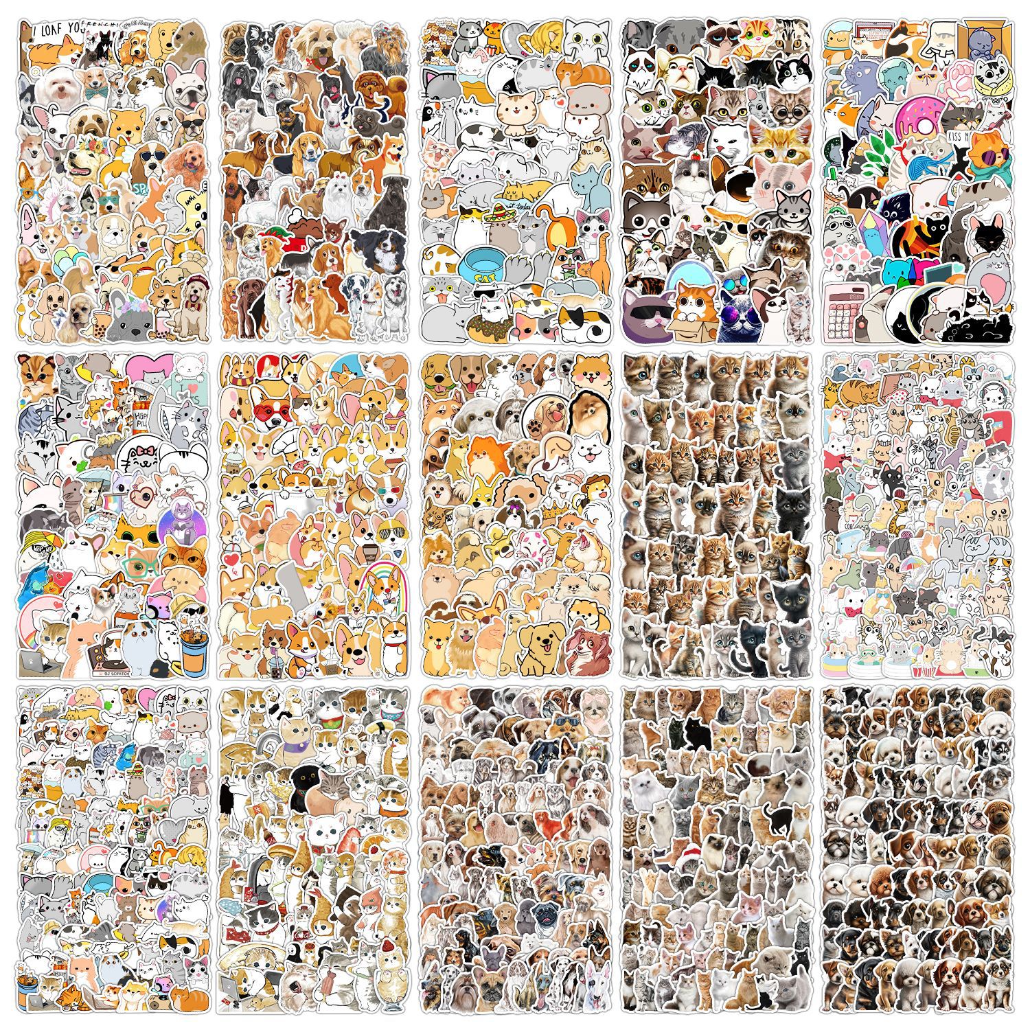 跨境50张不侵权可爱小猫小狗涂鸦贴纸手机电脑防水猫咪手帐贴纸