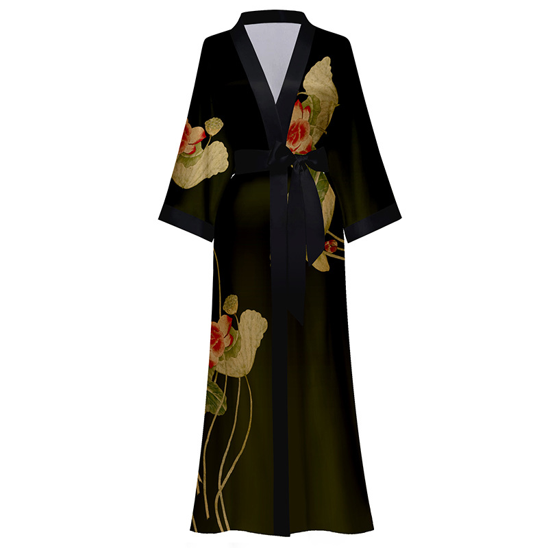 Yaoting's new Spring and summer women's thin ice silk satin, elegant and luxurious Chinese style lace-up morning gown for home wear 2669 Item Picture
