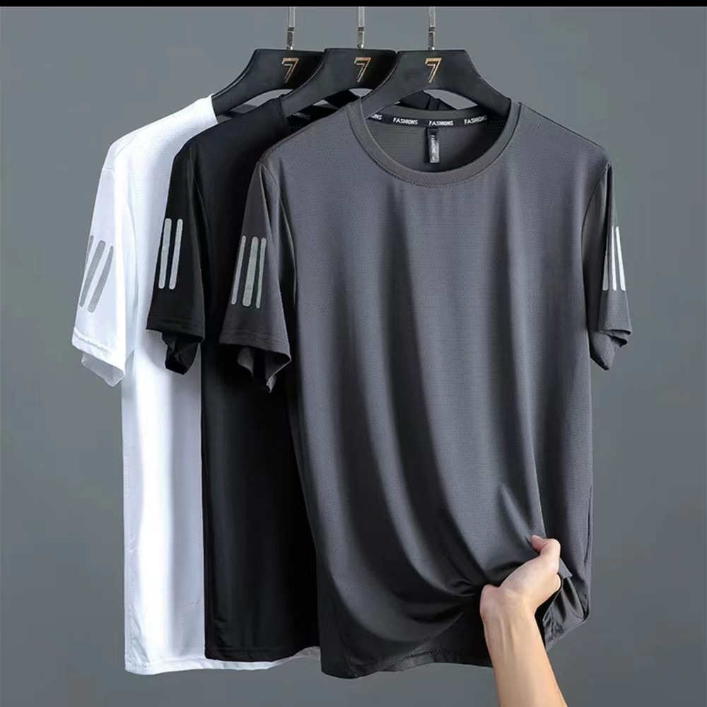 Ice Silk T-shirt for Men 2022 Summer, large-sized quick-drying short-sleeved T-shirt, sporty and casual top, thin and trendy men's wear