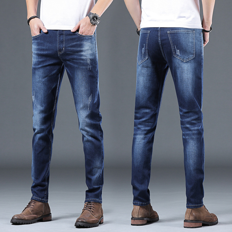 2022 New Men's jeans, men's all-season slimming skinny pants, casual Korean-style cool stretch long pants, men's trend details Picture