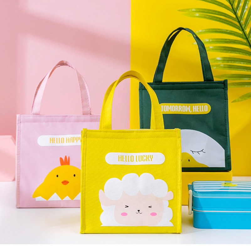 Student lunch box with rice bag, Oxford cloth cartoon animal outdoor insulated bag, Velcro self-adhesive insulated bag details Picture