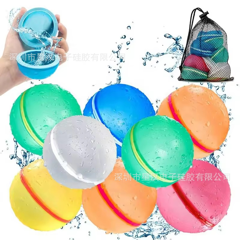 Cross-border swimming pool water fight Silicone water balls, snap-on water balls, repeated magnetic water balls, quick water filling, magnetic absorbent balls details Picture