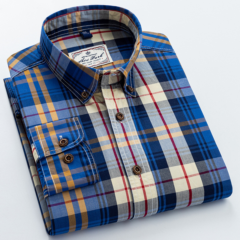 JR's new spring and autumn casual pure cotton carbon checkered slim-fit shirt for men, a trendy long-sleeved shirt for young men