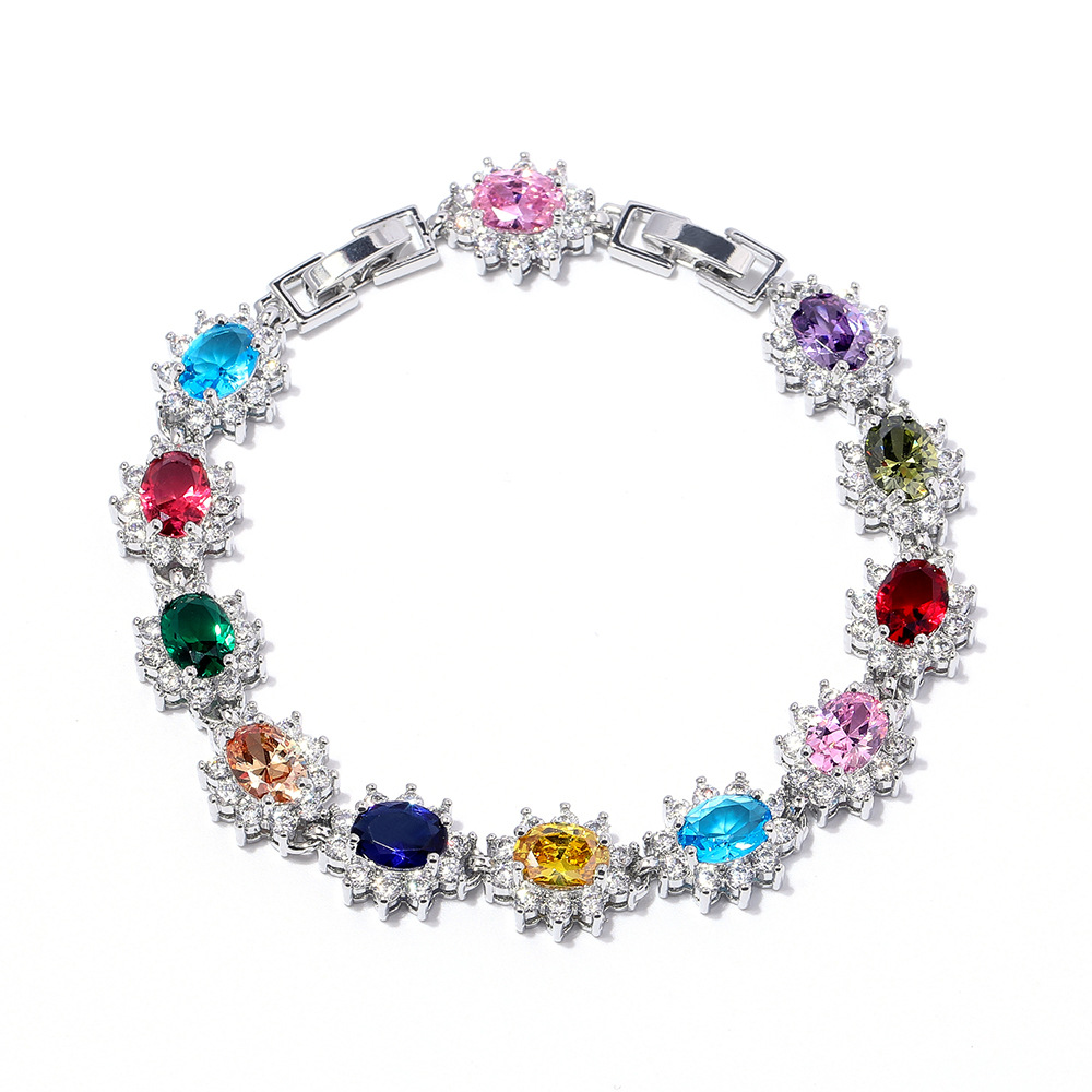 女款轻奢风女式彩色锆石手链 跨境爆款欧美彩宝手链批发多色现货