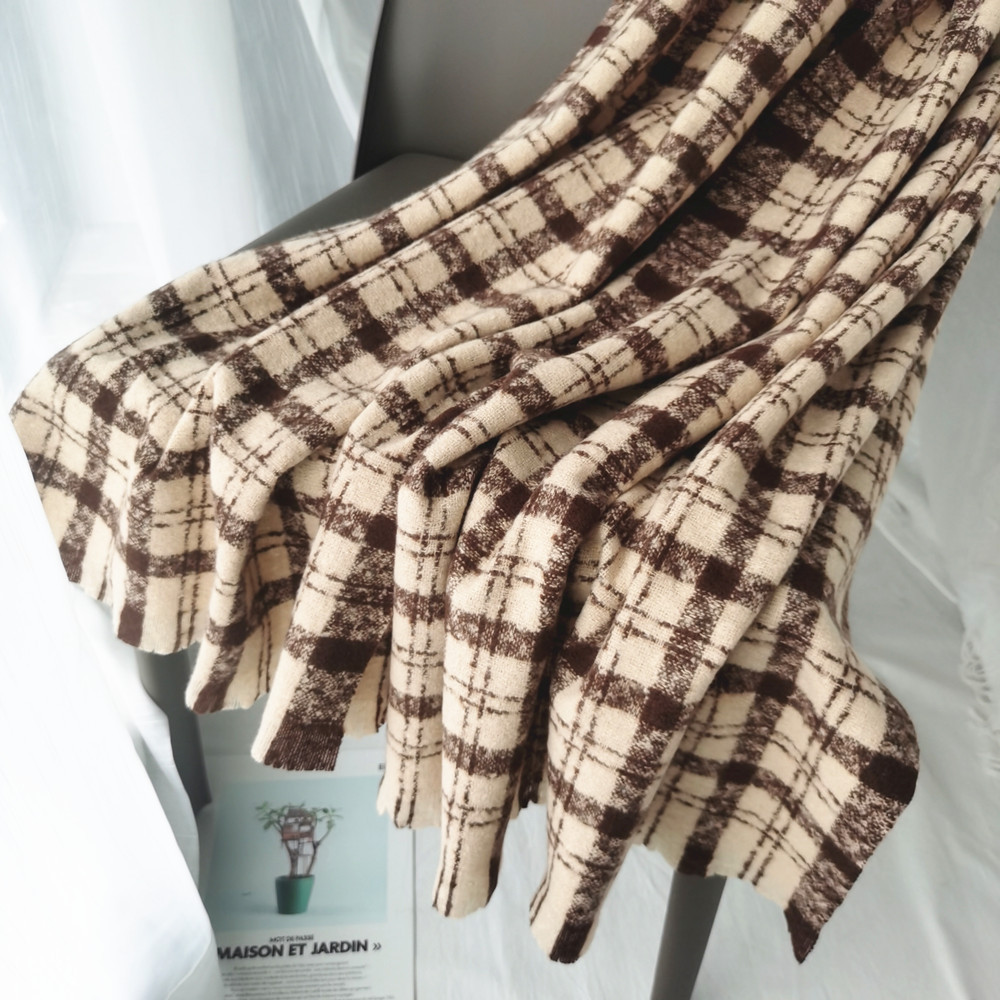 Winter Warm Imitation Cashmere Scarf For Women Looped Yarn Classic Plaid Scarf Shawl Thickened Foreign Trade Scarf For Men Cross-Border