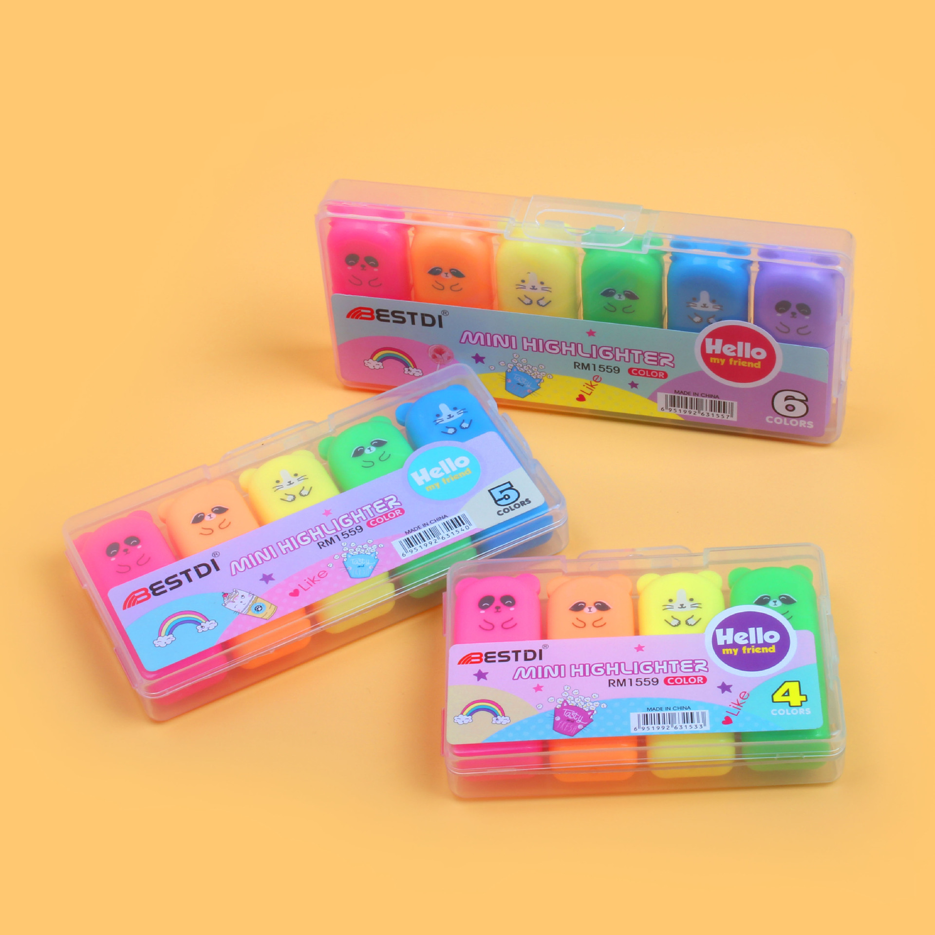 小熊造型荧光笔儿童绘画彩绘DIY手账记笔彩笔套装迷你荧光笔批发