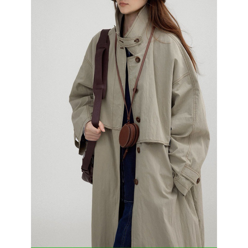 夏洛克手稿'复古vintage立领纸感水洗廓形长款秋风衣外套女