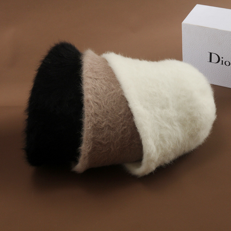 Autumn And Winter Bucket Hat Female Imitation Rabbit Hair Cover Basin Hat Korean Version Of Japanese Cold Warm Plush Fisherman Hat Tide details Picture