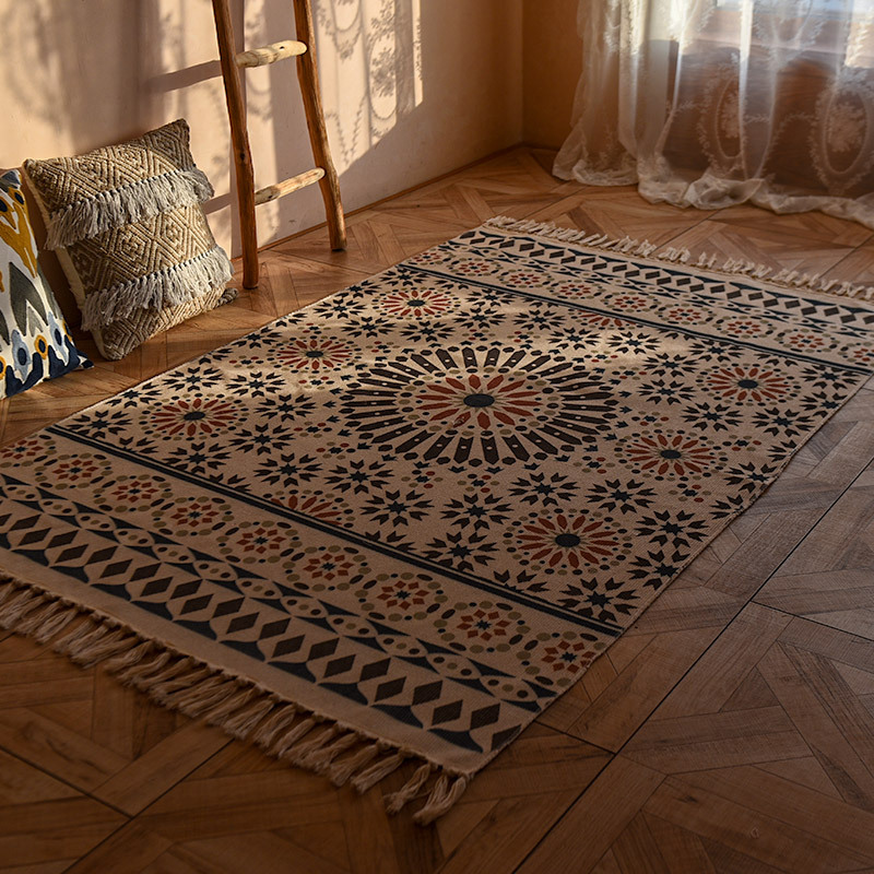 Ins Bohemian Cotton Mat Living Room Sofa Rug Bedroom Bedside Foot Mat Long Tatami Mat Machine Washable details Picture