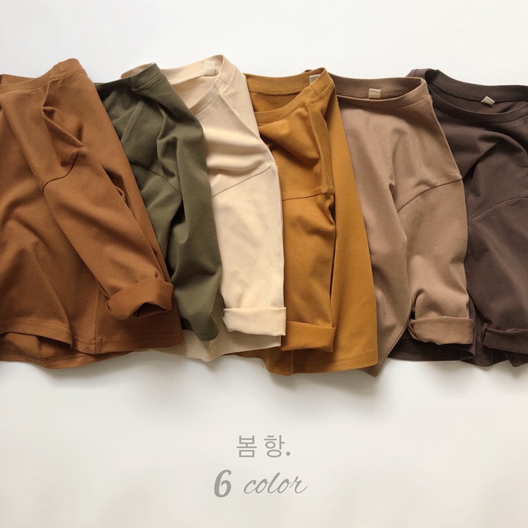 Kaka color Korean-style pure cotton base layer for children, new spring and autumn style for boys and girls, off-the-shoulder long-sleeved base layer, loose and trendy pic 15